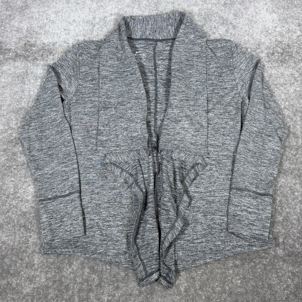 Nike Top Cardigan Womens Medium Heathered Gray Long Sleeve Open Yoga Thumb Holes